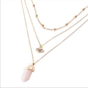 Evil eye Rose quartz layered necklace